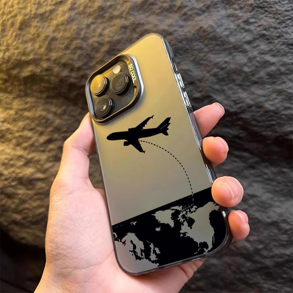 Черный Чехол для Телефона с Дизайном Самолета для Iphone 16 15 14 13 12 11 Pro Max Mini Ударопрочный Защитный Жесткий Чехол от Царапин