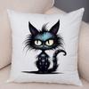 Grumpy Black Cat Pillowcase Double Print Striped Whimsical Cat Cushion Cover Soft Plush Curly Eared Fierce Cat Pillowcase