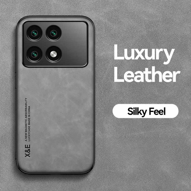 For Xiaomi Poco X6 Pro 5G Case Built-in Metal Plate Phone Case For PocoX6 Pro X 6 X6Pro Magnetic Car Holder Leather Back Cover