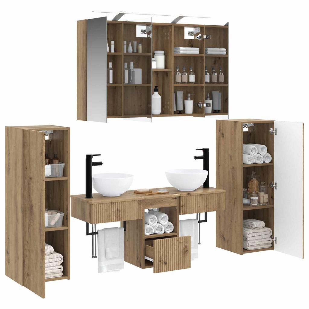 Bathroom Furniture Set 6 pcs Artisan Oak Engineered Wood and Glass