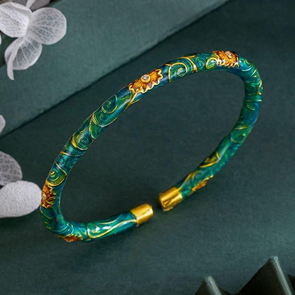 Open Ring Chinese Cloisonne Bracelet Vintage Filigree Flower Bangle Women's Enamel Braclet  Gifts