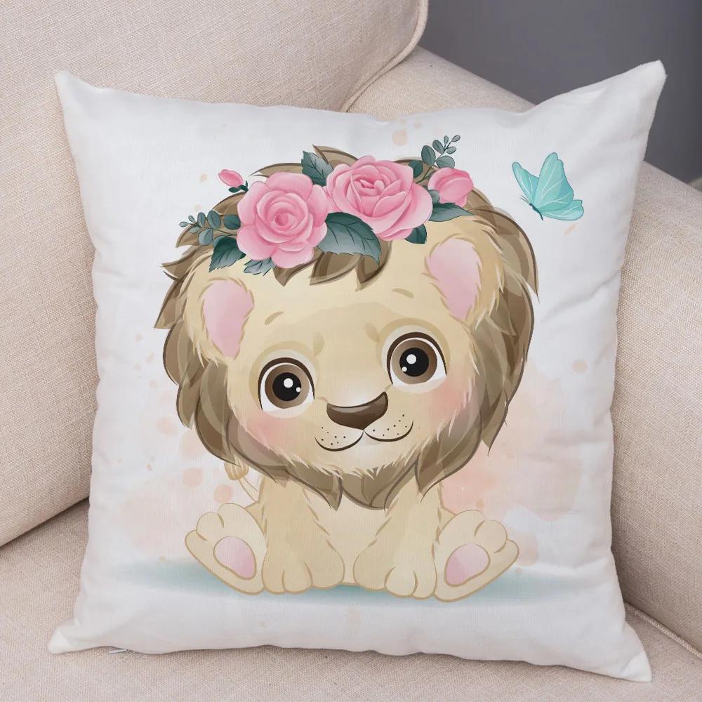45x45см Милая наволочка с жирафом, львом, коровой, декоративная наволочка с мультяшным принтом животных, для детской комнаты, дивана, дома