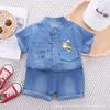 Stylish Toddler Summer Short-Sleeve Lapel Denim Two-Piece Set for Boys & Girls