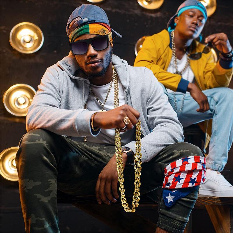 Хип-хоп Преувеличенный Панк Сплав США Золотая Цепочка Ожерелье Очки Кольцо Браслет Набор