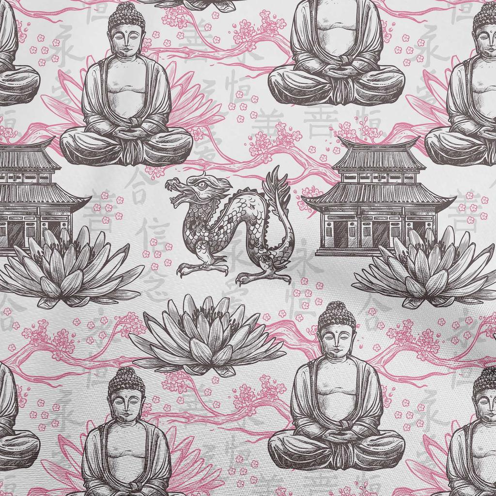oneOone Cotton Flex Blue Fabric Asian Buddha Dress Material Fabric Print Fabric By The Yard 40 Inch