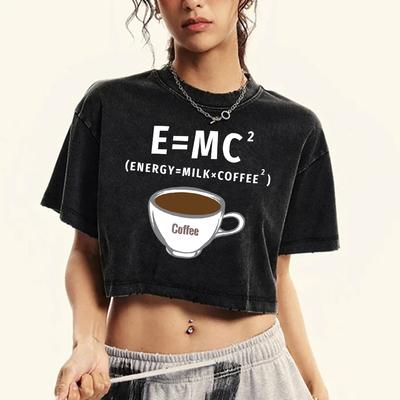 Engey=Молоко X Кофе Принтованные Выстиранные Женские Футболки Модные Хлопковые Топы Уличная Повседневная Футболка с Коротким Рукавом