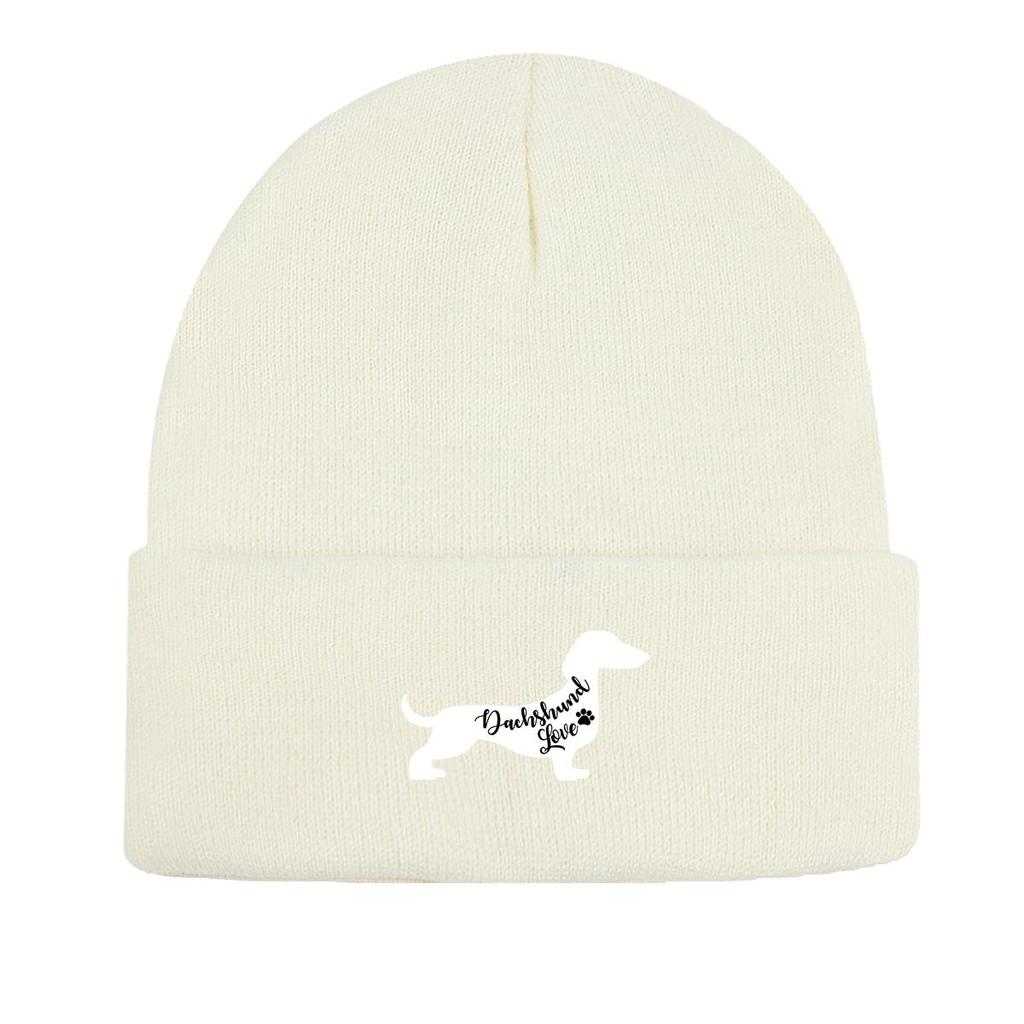 Вязаная шапка с принтом собаки таксы, шапка-бини с изображением животных, ветрозащитные мешковатые модные шапки с помпоном, вязаная шапка, шапка-бини