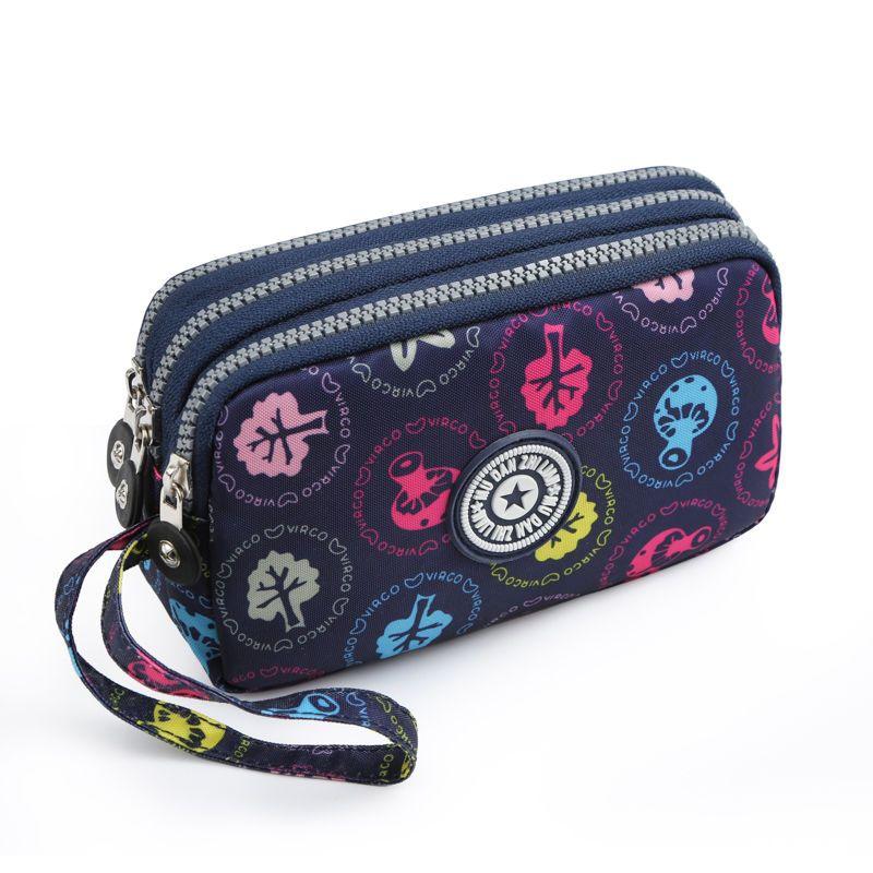2023 Waterproof Women's Three-layer Zipper Coin Wallet Cosmetic Bag Canvas Women Purse Clutch Women's Purse Best Phone Wallet
