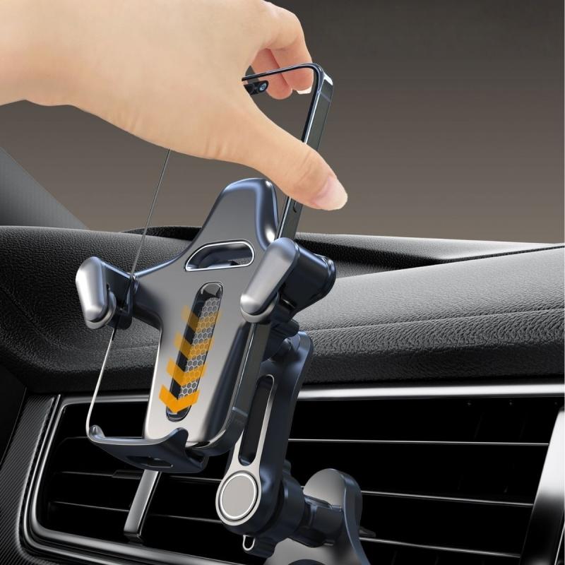 Car Air Vent Phone Holder Mount with Metal Hook Clip, ABS Material, 360° Rotation, One Button Release, Compatible with All Cars