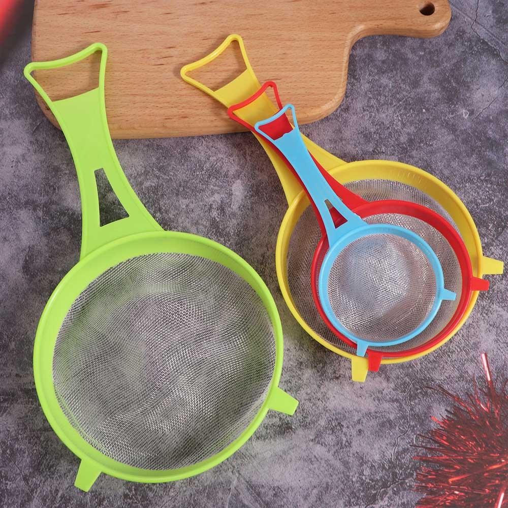 4Pcs/Set Plastic Scoop Strainer Fine Mesh Colander Baking Tool Flour Sieve Icing Sugar