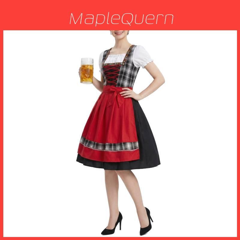 Oktoberfest Costume Vintage Red Black Plaid Dress For Halloween Party Dressup