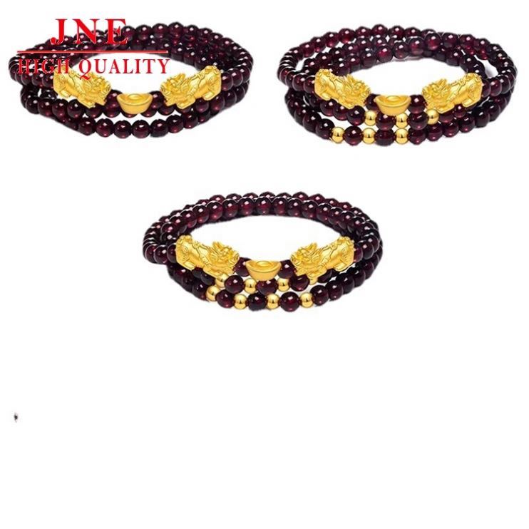 Women's Gold-Plated Copper Bracelet Garnet Hard Pure Gold Gold-Plated Animal Year Lucky Bead Bracelet Lucky Ingot