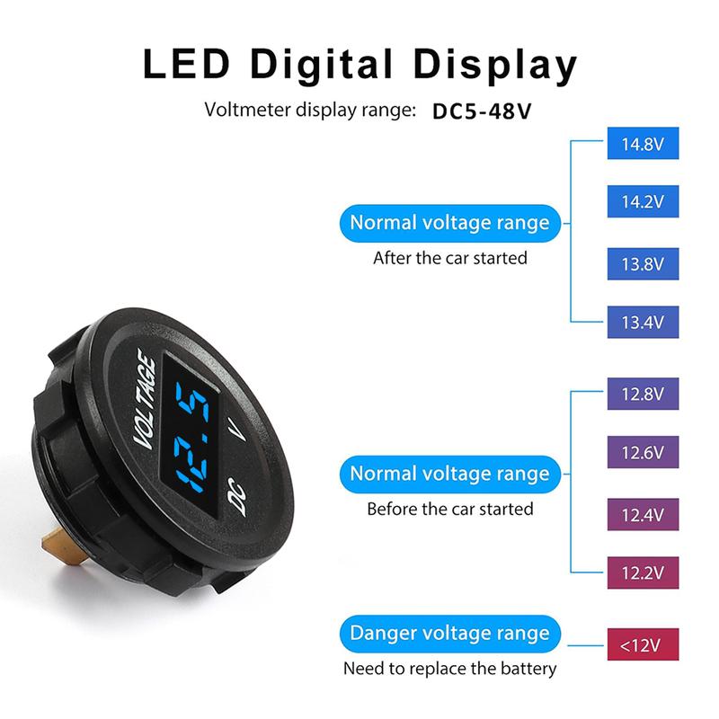 DC 12V 24V Car Voltmeter with LED Digital Display Waterproof Voltage Gauge Meter for Car Boat Marine Truck ATV UTV