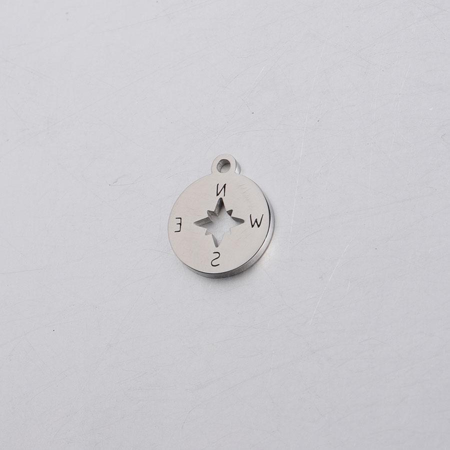 Круглое полое зеркало-подвеска из нержавеющей стали в виде компаса (12*14,3 мм)