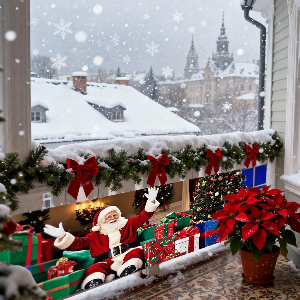 Large Merry Christmas Banner Santa's Forest Gift In The Snow Suitable For Indoor And Outdoor Use Ideal For Patios, Fences, And Lawns