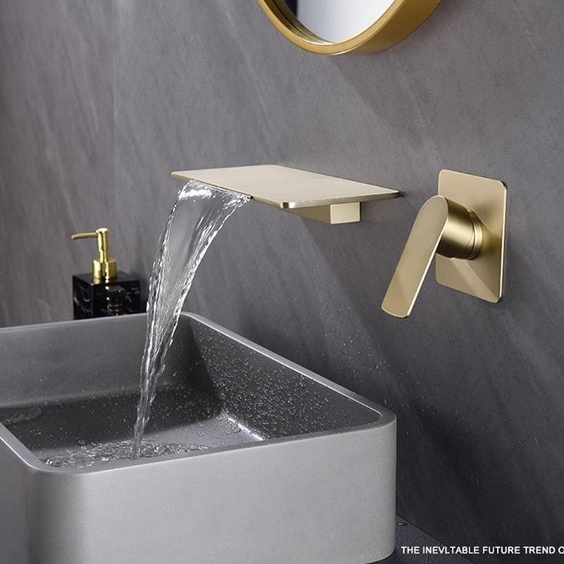 Латунный настенный водопадный смеситель для раковины в ванной комнате, скрытый монтаж, смеситель для раковины, смеситель для ванны, смеситель для наполнения ванны