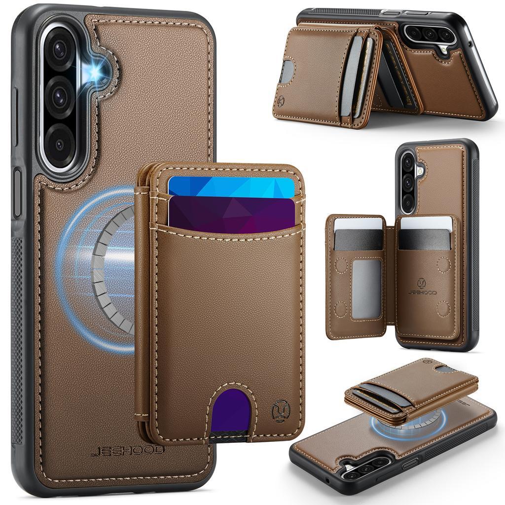 For Samsung Galaxy A26 5G Magnetic Case JEEHOOD J10 Leather Back Phone Cover with Detachable Card Holder Kickstand