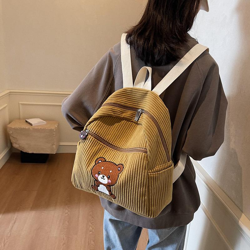 Зимний популярный вельветовый рюкзак женский модный универсальный рюкзак милый медведь школьный рюкзак для школьников