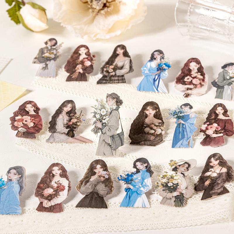 Journal GO 43pcs Vintage Character Flower Sticker Creative Journaling Material Collage Card Planner Scrapbooking Supplies