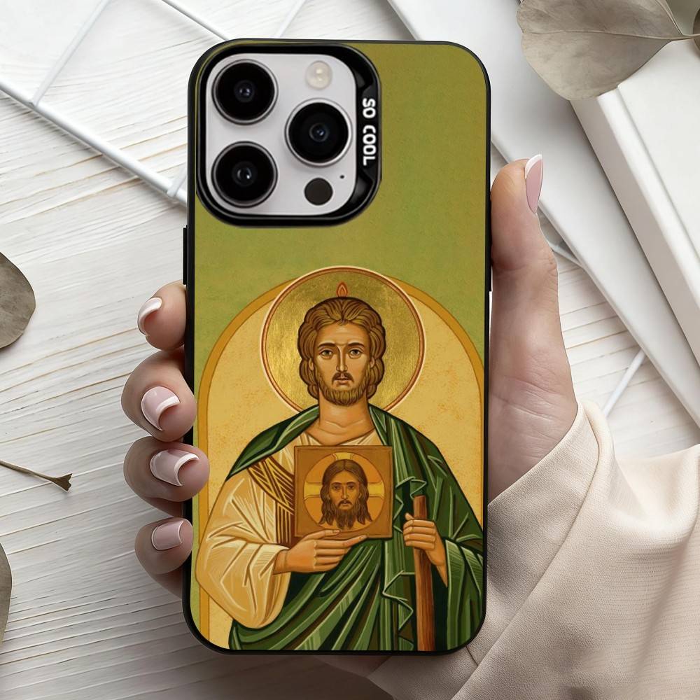 S-San-N J-Judas T-Tadeo-O ART Чехол для телефона для iPhone17,16,15,14,13,12,11 Plus,Pro Max Черный Конфетный Посеребренный Чехол