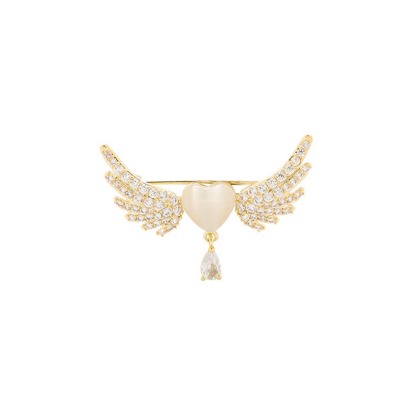 Angel Wings Love Water Drop Diamond Brooch - Elegant Autumn Corsage Pin for Women