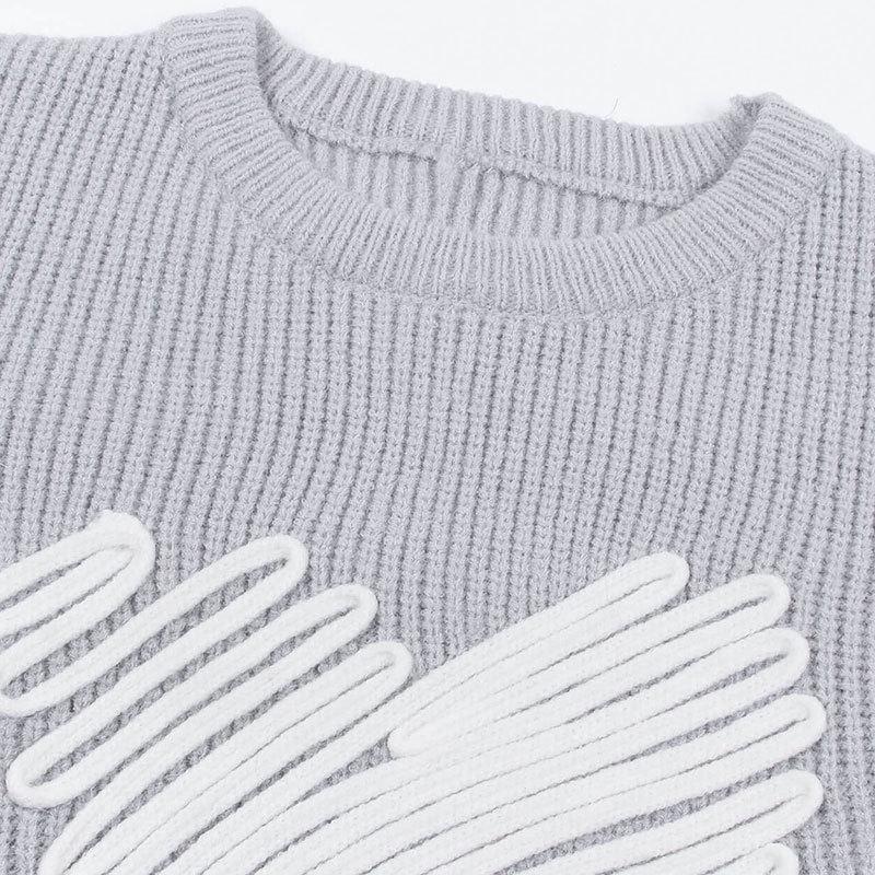 Женский осенне-зимний свободный вязаный джемпер Love с круглым вырезом и длинными рукавами