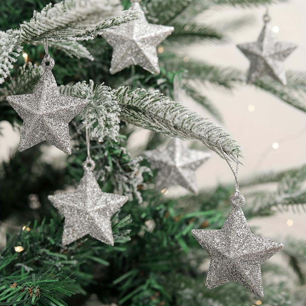 6pcs/set, Christmas Tree Small Glitter Pentagram Pendant Decoration Arrangement Christmas Decoration