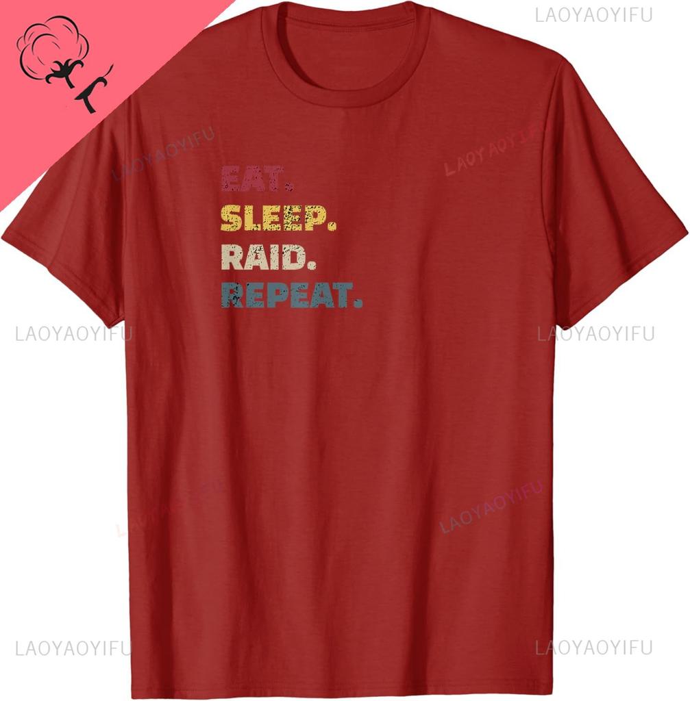Винтажная футболка Eat Sleep Raid Repeat Wow для геймера, унисекс, летняя уличная одежда, топ с индивидуальной печатью, графическая футболка