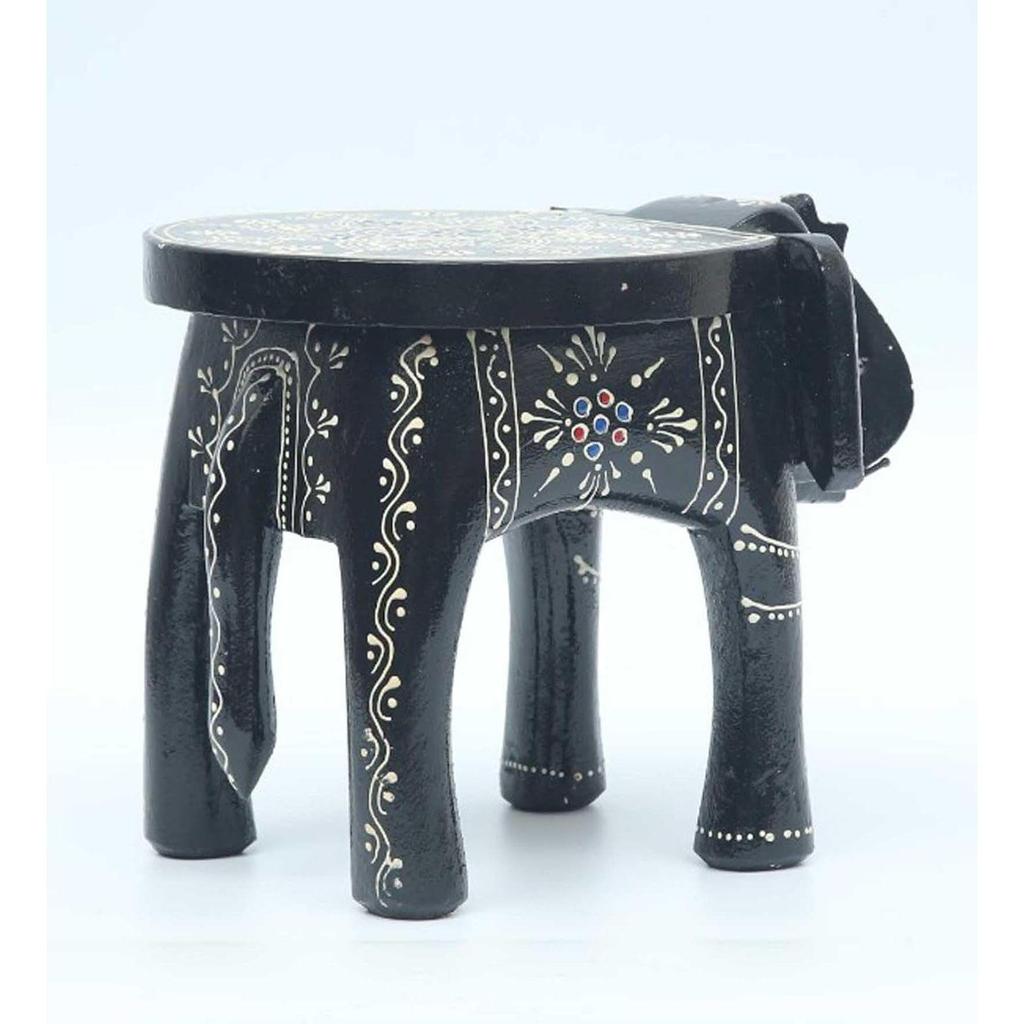 Wooden Painting Decorative Rajastani Painted Elephant Stool Home Decorative Items Showpiece(8 Inch) (Black)