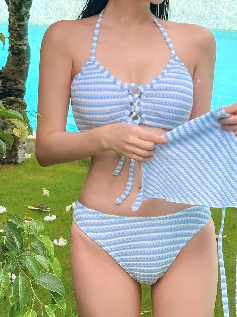 Женский сексуальный раздельный купальник-бикини с принтом, без рукавов, на завязках-халтер, треугольники, с вставками в бюст