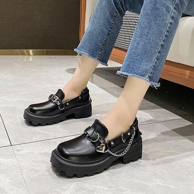 Весна Осень Цепочка Лолита Туфли Туфли Мэри Джейн с пряжкой Лакированная кожа Неглубокие женские туфли на плоской подошве для девочек Туфли на платформе