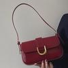 2025 Корейская ретро-сумка на плечо цвета красного вина с пряжкой в виде подковы для женщин