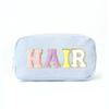 Travel-Friendly Corduroy Makeup Bag with High Capacity and Embroidered Lettering