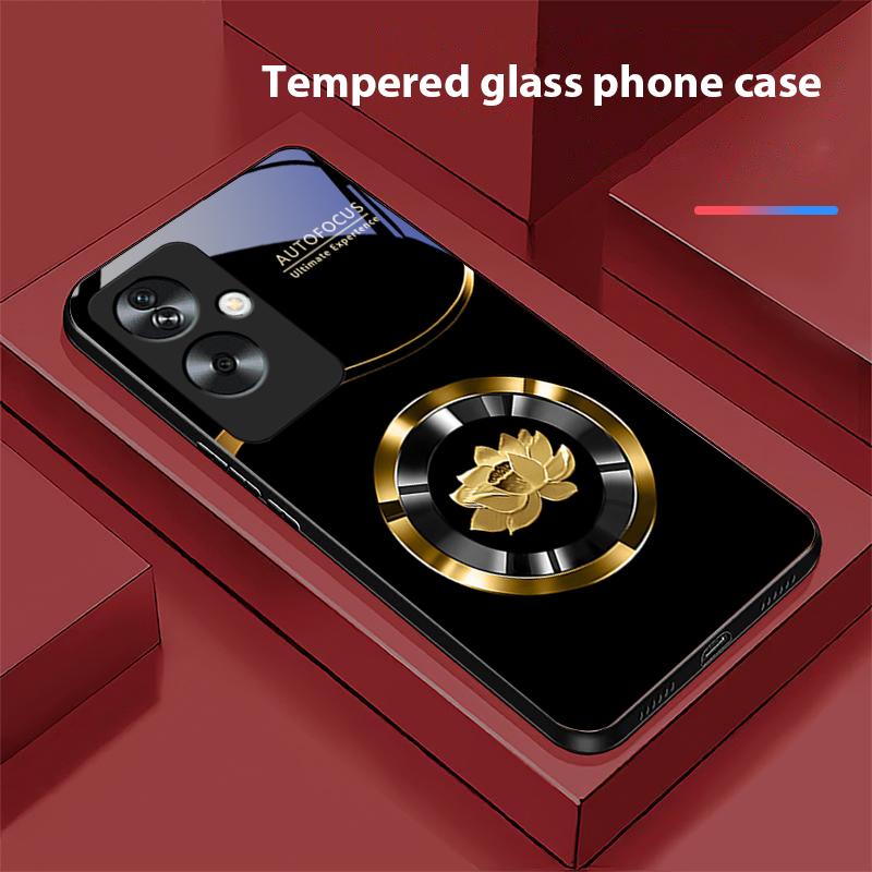 Круг Лотос Золото Для Oppo A79 5G 58 78 74 60 4G Reno 11F Realme GT 6 11 Note 50 10 C55 X2 Закаленное Стекло Черный Чехол для Телефона