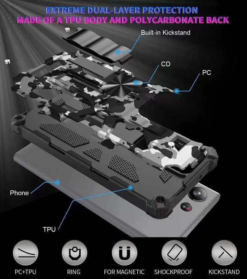 Военный Камуфляж Ударопрочный Чехол-Броня Для Samsung Galaxy S23 S24 FE S21 S25 ULTRA A56 A36 A26 A16 A06 Скрытая Подставка Чехол для Телефона