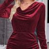 Женское мини-платье с V-образным вырезом, облегающее, с плиссировкой, с длинными рукавами, с неровным подолом, однотонное, эластичное, короткое платье для клубной вечеринки на осень-весну