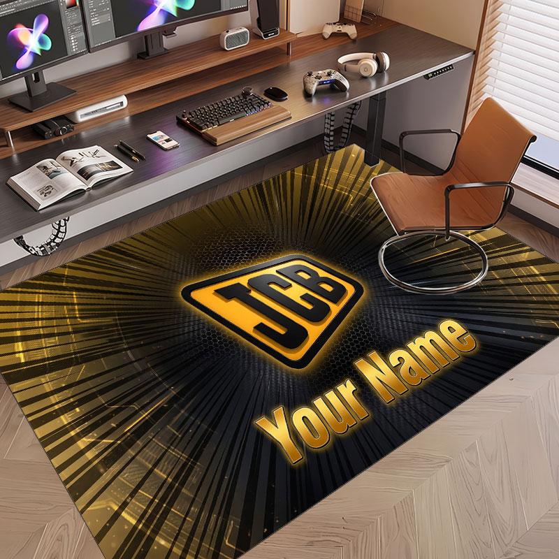 Custom Rug JCB Pattern Print Name Text Soft Non‑Slip Floor Carpet for Home Indoor Decoration