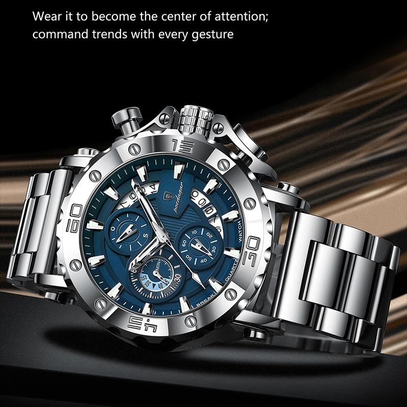 Мужские часы класса люкс с большим циферблатом, водонепроницаемые наручные часы-хронограф из нержавеющей стали с датой, Relogio Masculino