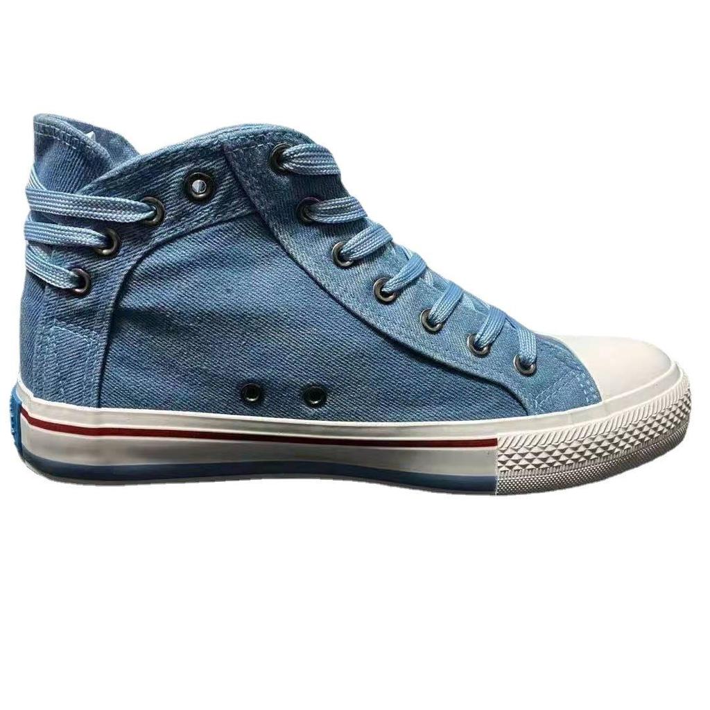 Korean Style Plus Size Women's High-Top Canvas Sneakers - Student Lace-Up Platform with Thick Sole