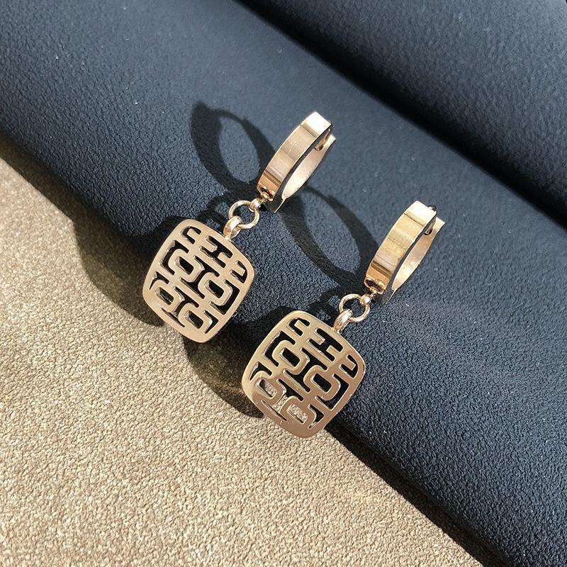 Rose Gold Geometric Titanium Steel Earrings for Women - Stylish, Simple Designs