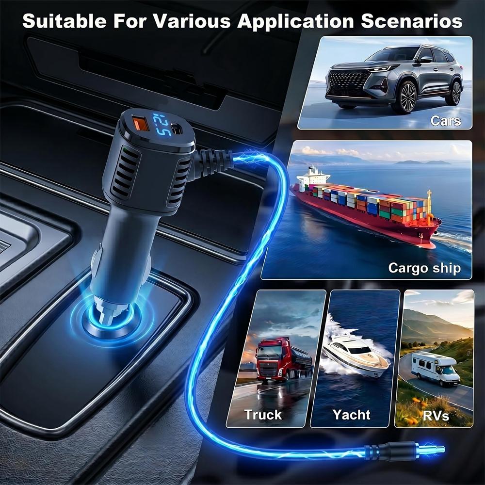Повышающий преобразователь для Starlink Mini 12V-24V с разъемом от прикуривателя автомобиля, цифровым дисплеем, кабелем 2/3M, вилкой прикуривателя