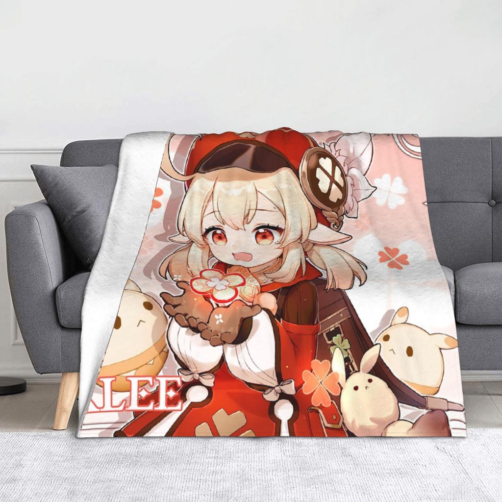 Genshin Impact Klee Birthday Blanket Coral Fleece Plush Print Portable Soft Throw Blankets for Bed Bedroom Bedspreads