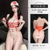 Sexy lingerie one-piece sexy nurse suspender perspective hollowed out red and white lace uniform seduction