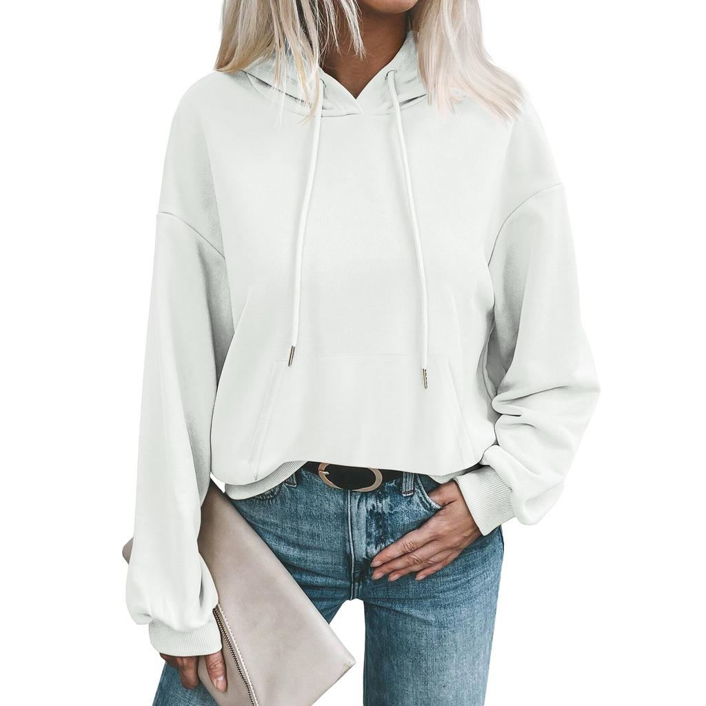 Женский модный осенне-зимний однотонный повседневный свободный свитер с длинными рукавами и капюшоном