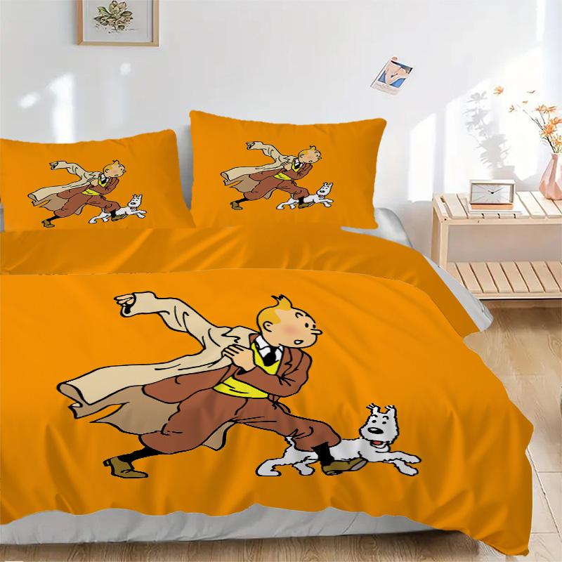 Tintin'S Dynamic Adventure Print 3Pcs Bedding Setduvet Cover With 2 Bedropillowcase Home Birthday Gift