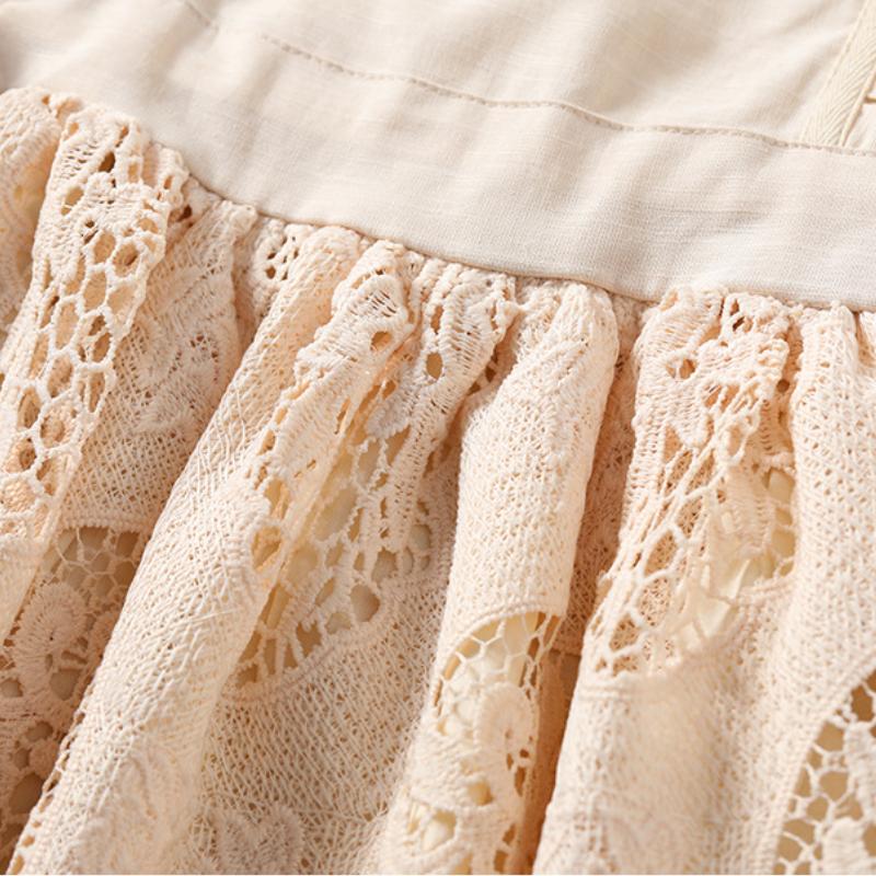 Хлопково-льняное кружевное платье для девочек, летние бежевые платья без рукавов для детей, повседневная модная одежда принцессы для детей 3-12 лет