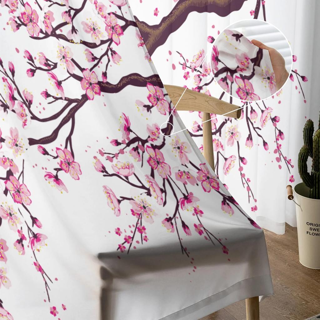 Розовые прозрачные шторы с цветком вишни, оконные шторы для гостиной, спальни, жалюзи, детская комната, домашний декор