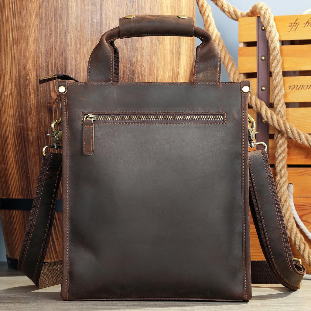 Сумка через плечо Crazy Horse Leather для мужчин Senior Sense Retro Crossbody, большая вместимость, сумка через плечо из коровьей кожи с вертикальным креплением
