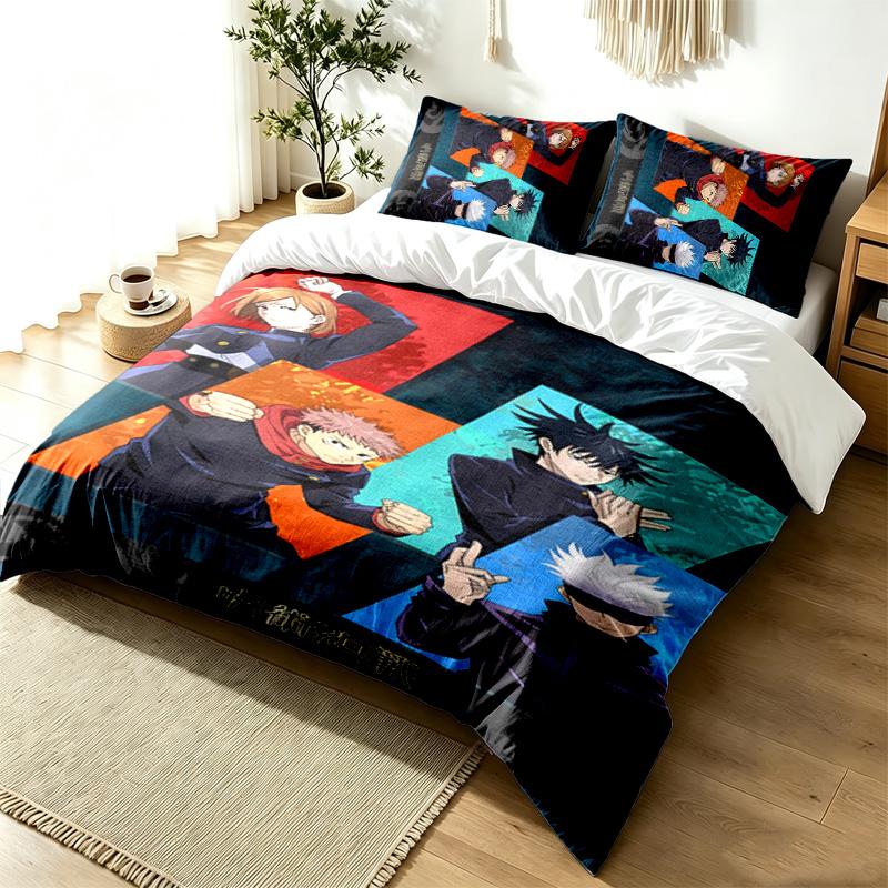 Jujutsu Kaisen 3pc Duvet Cover Set Simple Modern Bedding Set Wrinkle Resistant Soft Fabric All Season Use a perfect gift