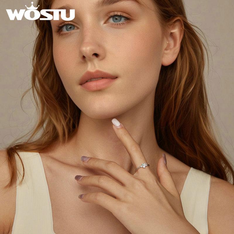 WOSTU Изысканное кольцо из стерлингового серебра 925 пробы с опалом, минималистское нежное изящество, модное модное украшение для женщин и девушек, ювелирные изделия в подарок
